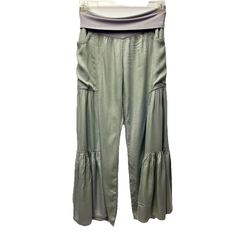 Baik Baik Honolulu M/L Gray Ruffle Tiered Wide Leg Palazzo Pants